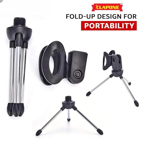 CLAPONE Mini Mic Stand Boom Arm Microphone Adjustable Suspension Boom Scissor Arm for Podcasting Gaming Recording Tripod Microphone (Black, Mini Mic Stand) - Image 4