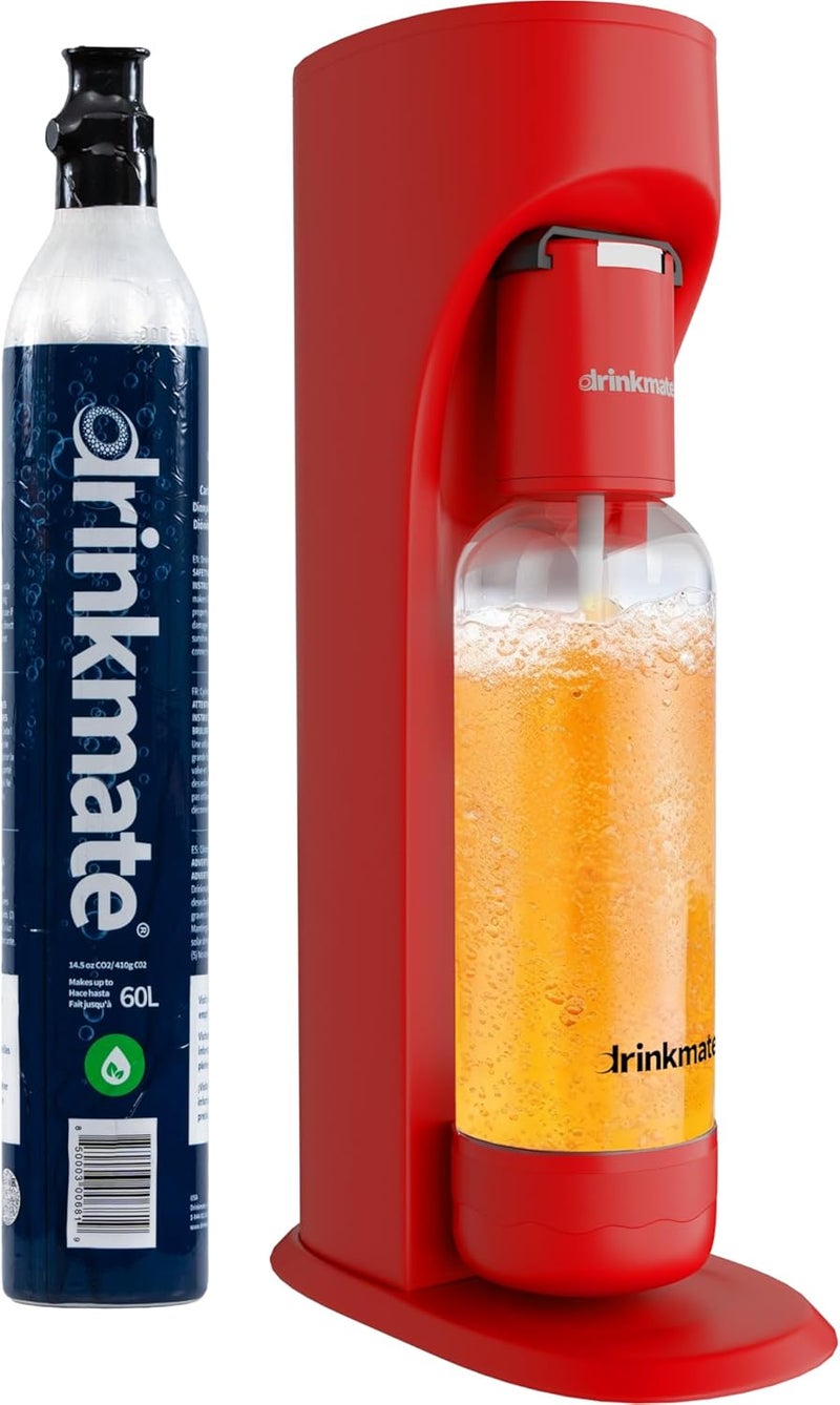 DrinkMate OmniFizz Sparkling Beverage Maker CO2 Bundle - Sparkling Water/Soda Streaming Machine That Carbonates Any Drink - Includes 1 CO2 Cylinder, 1 Carbonation Bottle, 1 Fizz Infuser - Royal Red - Image 1
