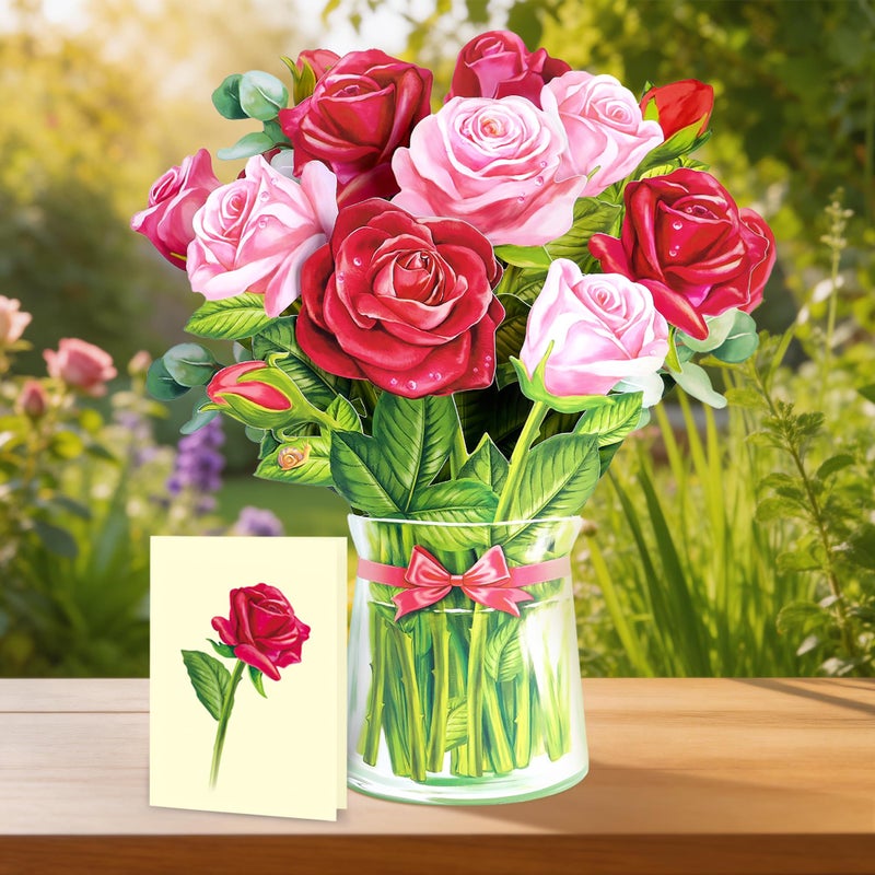 Airpark Pop Up Flower Cards, 3D Paper Flowers Bouquet Birthday Card 12â€™â€˜ with Blank Note and Envelope, Get Well Greeting, Wedding, Anniversary, Mothers Day, Valentines Gifts Cards for Women Wife Mom, Red Rose - Image 2