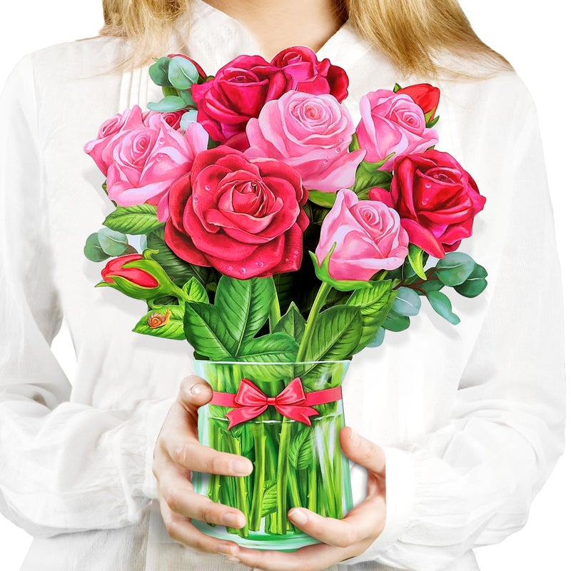 Airpark Pop Up Flower Cards, 3D Paper Flowers Bouquet Birthday Card 12â€™â€˜ with Blank Note and Envelope, Get Well Greeting, Wedding, Anniversary, Mothers Day, Valentines Gifts Cards for Women Wife Mom, Red Rose - Image 1