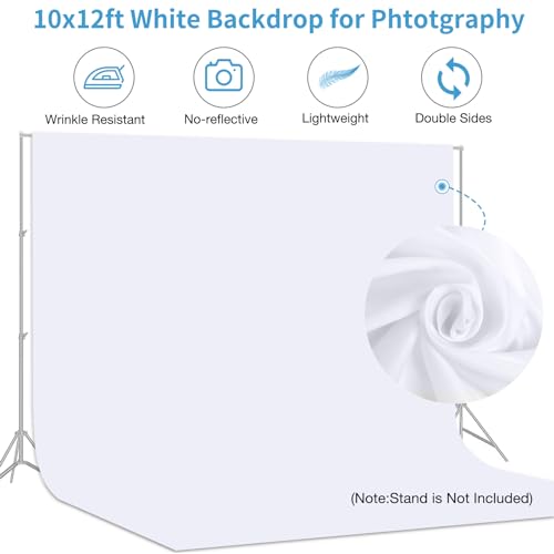 Aimosen 10 X 12 FT Large White Backdrop Background for Photography, Pure White Screen for Zoom Meeting, Polyester Cloth Fabric Curtain, Chromakey Video Photoshoot Studio YouTube Conference Streaming - Image 4