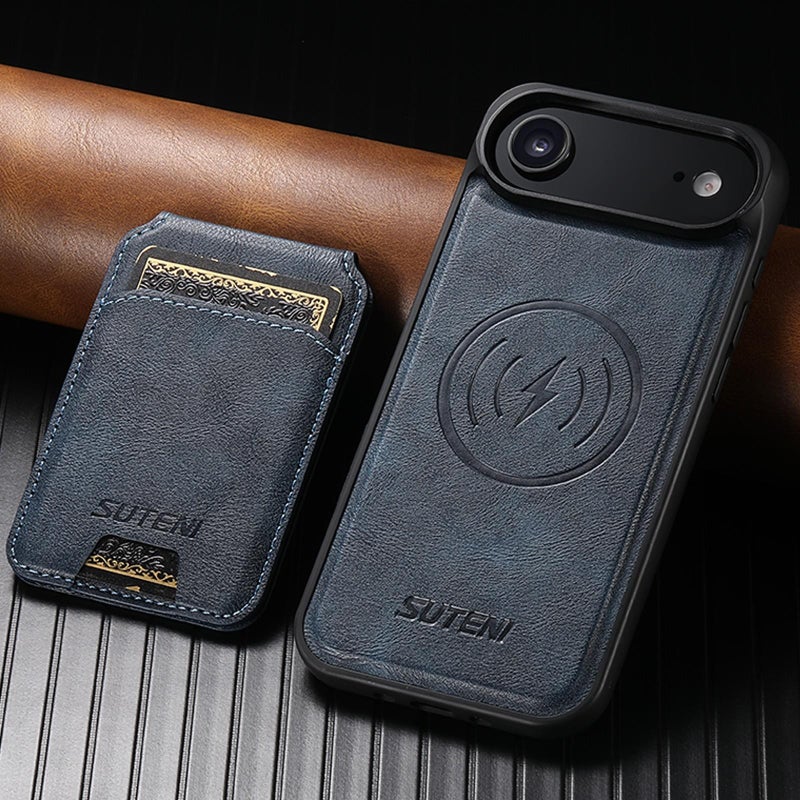 Suteni For Iphone Air M5 Magnetic Card Bag Magsafe Leather Phone Case(Blue) - Image 2