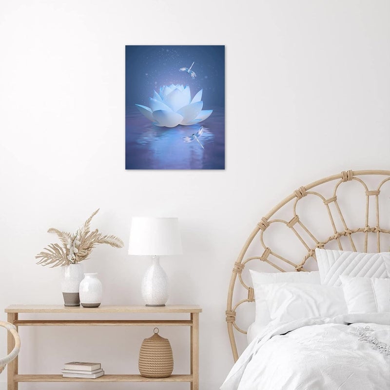 HVEST Dragonfly with Water Lily Flowers Wall Art - Image 4