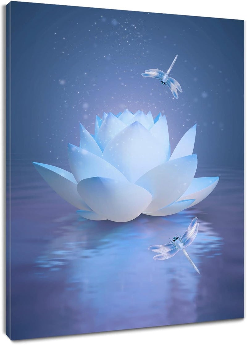 HVEST Dragonfly with Water Lily Flowers Wall Art - Image 1