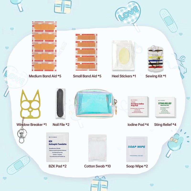 Kitgo Mini First Aid Emergency Kit for Women-Mother Day Gift, Compact Coin Purses for Girl Lady Mother Wife Nurse, Purse Emergency Kit with 27 Essential Items-TMS - Image 3