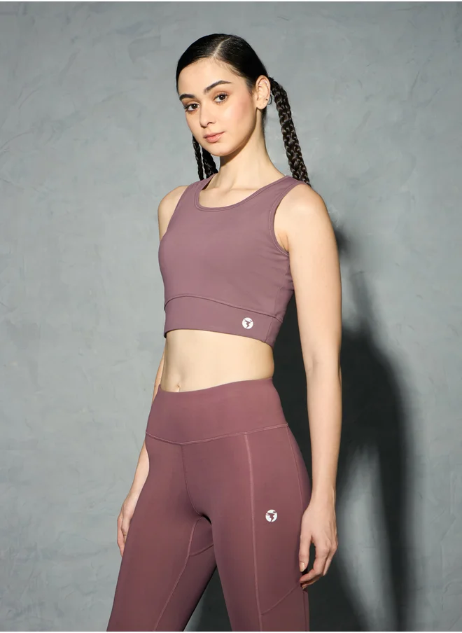 تكنوسبورت Solid Padded Sports Bra with Logo Detail