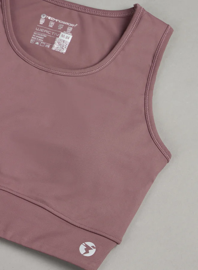 Technosport Solid Padded Sports Bra with Logo Detail