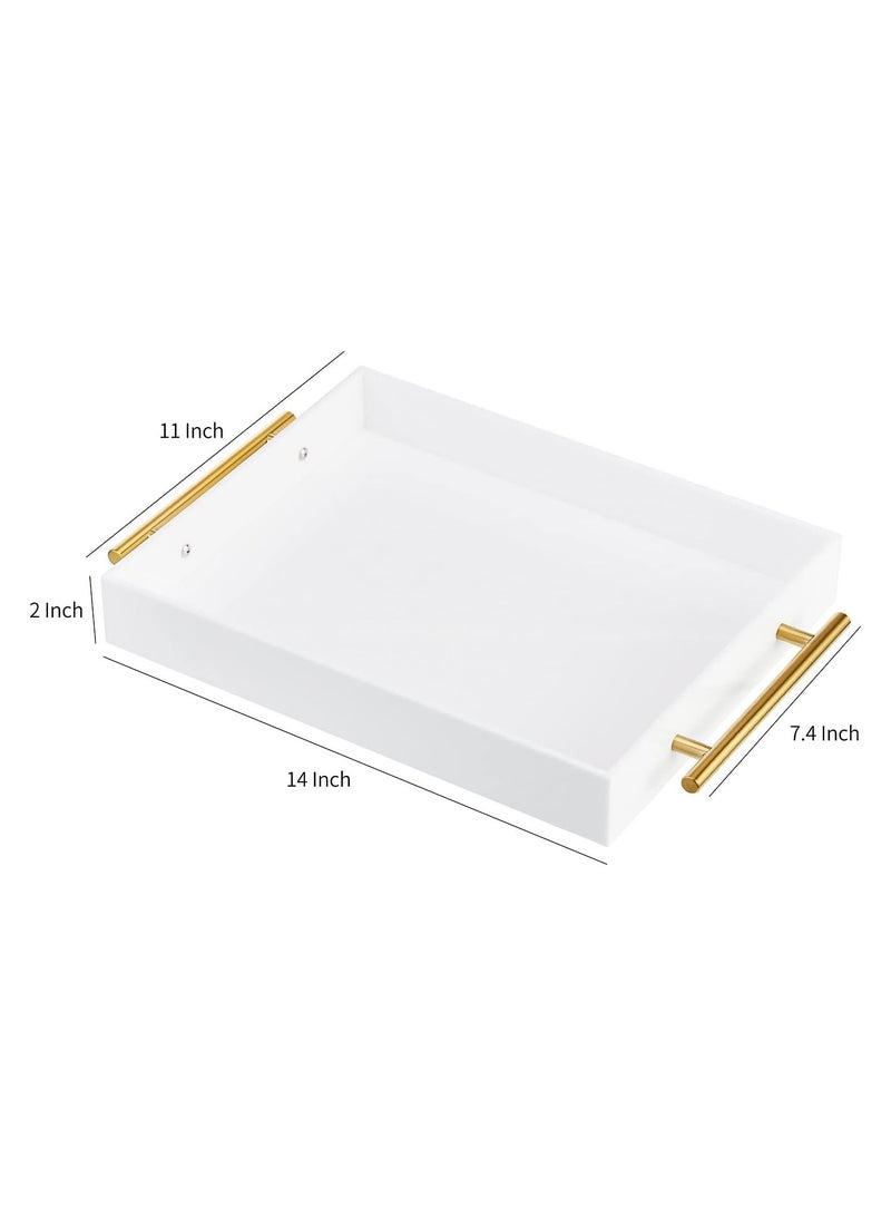 TPGP Glossy White Acrylic Lucite Serving Tray with Metal Handles,No Need to Assemble,11x14 Inch,Decorative Storage Organizer with Spill-Proof Design,Serving for Coffee,Breakfast,Dinner and More - Image 2