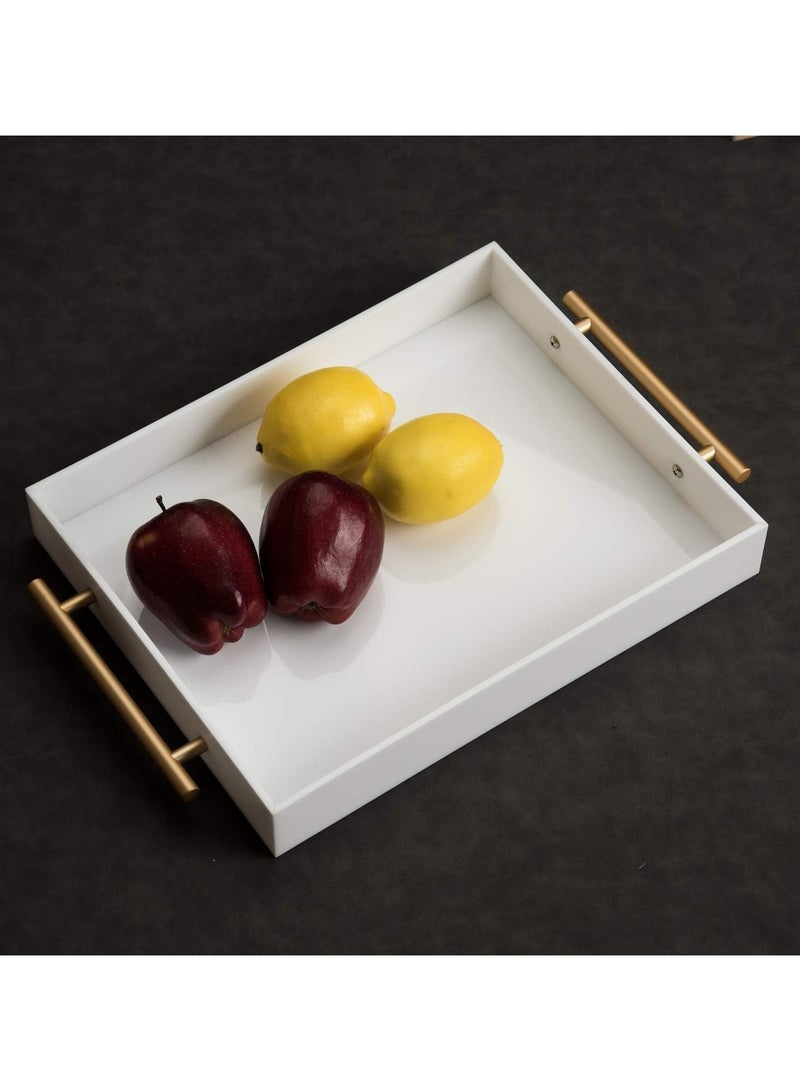 TPGP Glossy White Acrylic Lucite Serving Tray with Metal Handles,No Need to Assemble,11x14 Inch,Decorative Storage Organizer with Spill-Proof Design,Serving for Coffee,Breakfast,Dinner and More - Image 3