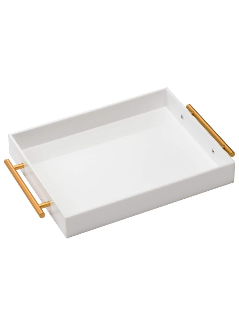 TPGP Glossy White Acrylic Lucite Serving Tray with Metal Handles,No Need to Assemble,11x14 Inch,Decorative Storage Organizer with Spill-Proof Design,Serving for Coffee,Breakfast,Dinner and More - Image 1