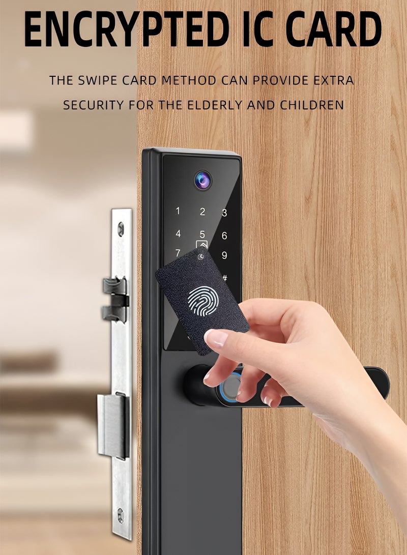 تايمي قفل باب ذكي واي فاي ببصمة الإصبع ولوحة مفاتيح وبطاقات ذكية، تحكم عن بُعد عبر تطبيق Tuya، قفل ذكي مناسب للأبواب الخشبية والفولاذية في المنزل والمكتب والفندق - Image 3