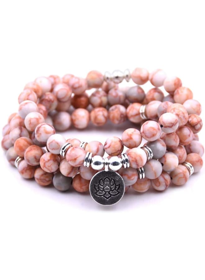 Self-Discovery 108 Natural Beads Mala Yoga Bracelet with Lotus Charm, Stone, Agate  - Image 1