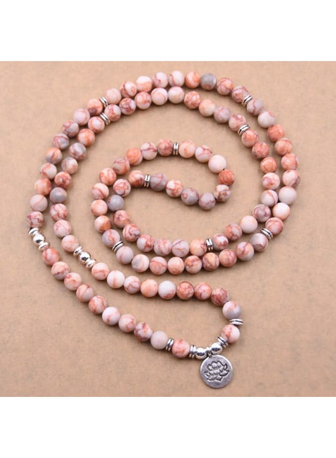 Self-Discovery 108 Natural Beads Mala Yoga Bracelet with Lotus Charm, Stone, Agate  - Image 2