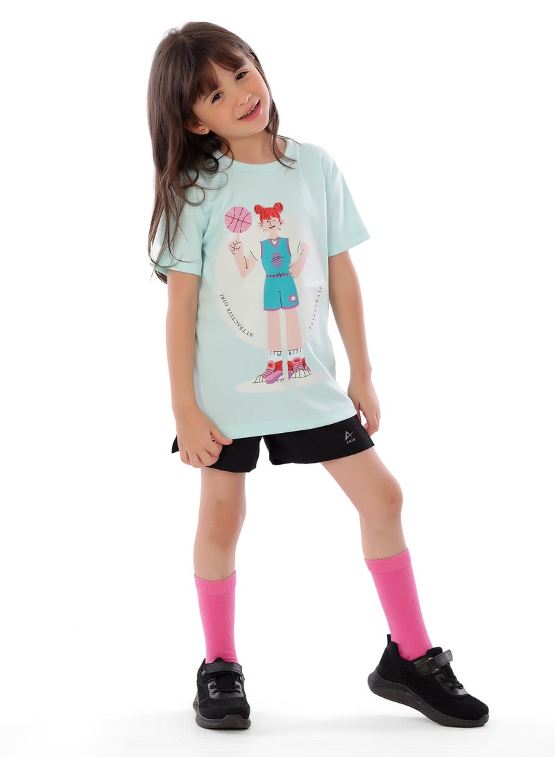 أنچا تي شيرت كرة السلة للبنات باللون الأزرق الفاتح - تصميم مريح بأكمام قصيرة - Image 2