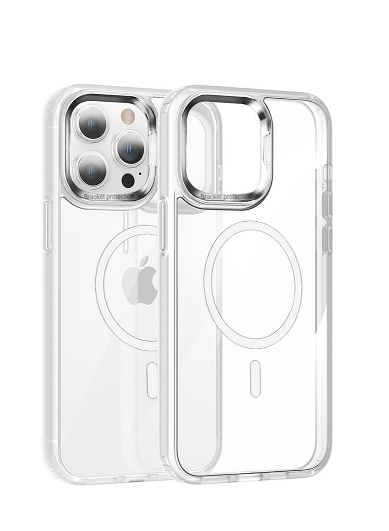 iPhone 15 Pro Case Cover Built-in Camera Ring Magnetic Mobile Phone Holder Stand Translucent Matte Comfortable Hold Shockproof Protective MagSafe Back Cover for Apple iPhone 15 Pro  - Image 1