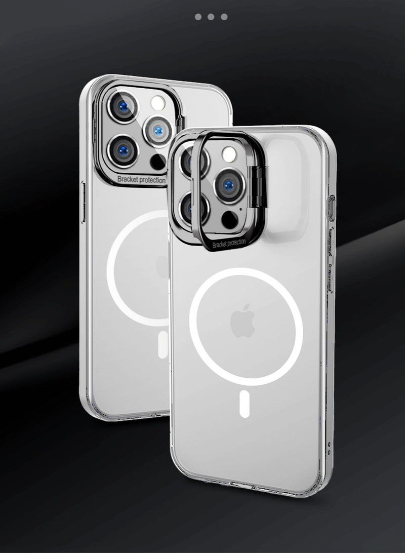 iPhone 15 Pro Case Cover Built-in Camera Ring Magnetic Mobile Phone Holder Stand Translucent Matte Comfortable Hold Shockproof Protective MagSafe Back Cover for Apple iPhone 15 Pro  - Image 2