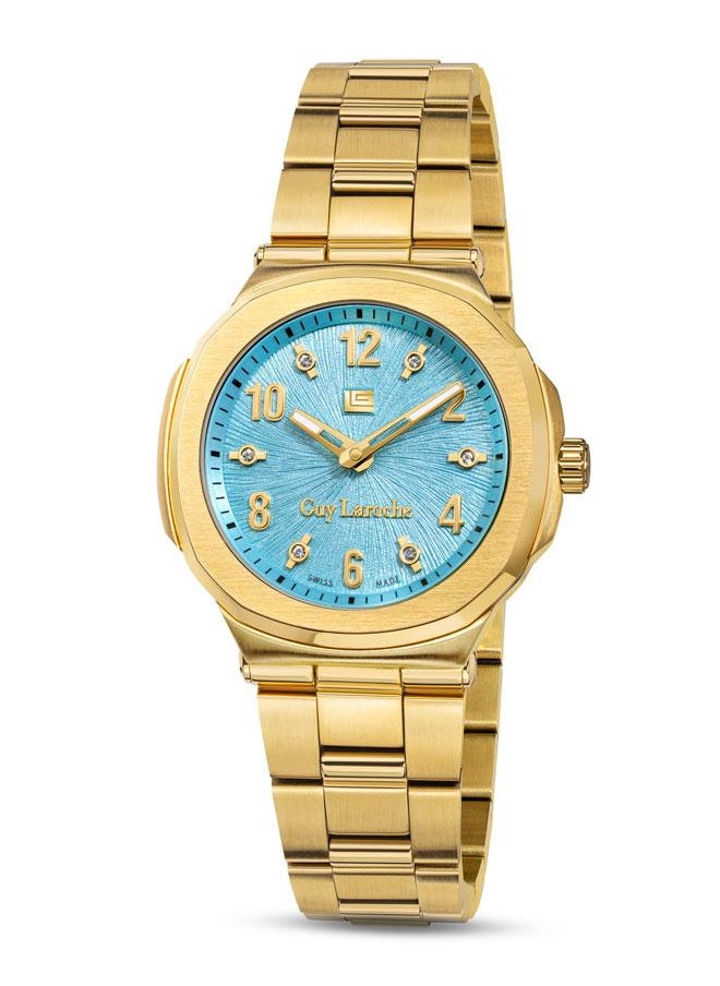 Guy Laroche Charlie 33mm Women's Swiss Watch with Gamma Blue Dial & Gold Plated Stainless Steel Bracelet  - Image 1
