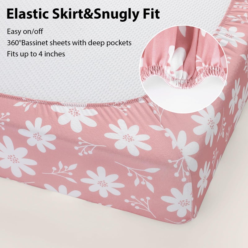 FIEMOL Baby Bedside Bassinet Sheets Girl, 33â€x20â€ Compatible with Baby Delight Dream On Me & Most Rectangle Bedside Sleeper Bassinet Mattress, Super Soft Microfiber Pink Butterfly Flower - Image 5