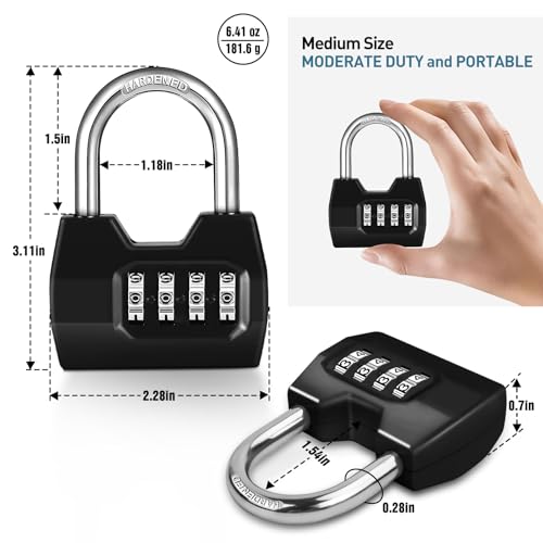 Disecu 1 Pack disecu 4-Digit Combination Lock, Waterproof Outdoor Padlock for School Gym Locker, Fence, Gate, Shed, Storage Unit (Black) - Image 2