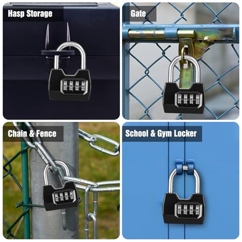 Disecu 1 Pack disecu 4-Digit Combination Lock, Waterproof Outdoor Padlock for School Gym Locker, Fence, Gate, Shed, Storage Unit (Black) - Image 5