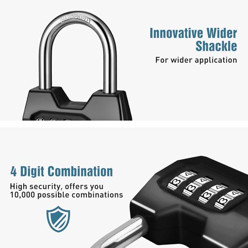 Disecu 1 Pack disecu 4-Digit Combination Lock, Waterproof Outdoor Padlock for School Gym Locker, Fence, Gate, Shed, Storage Unit (Black) - Image 3