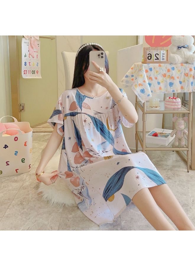 Cotton Silk Nightgown For Women Summer Thin Short-sleeved Large Size Internet Celebrity Pajamas Can Be Worn Outside In Spring & Fall Large Size High-end Home Clothes
