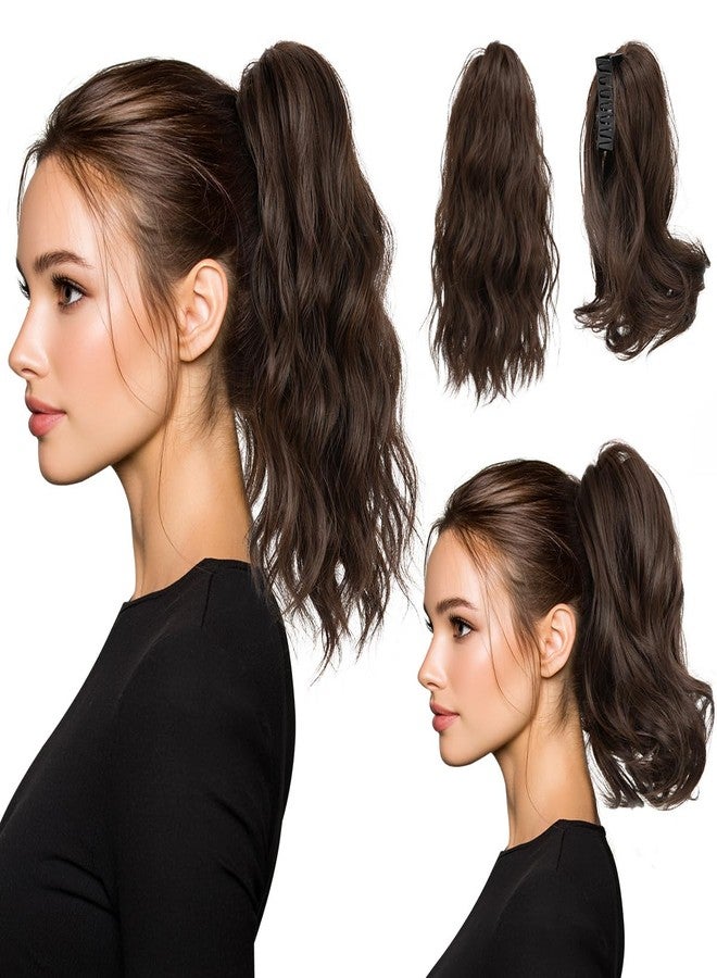 youngways 2 PCS Ponytail Extensions Claw Clip Short Pony Tails Wavy Curly Synthetic Hairpieces for Women 12 Inch + 14Inch Set Dark Chocolate - Image 1