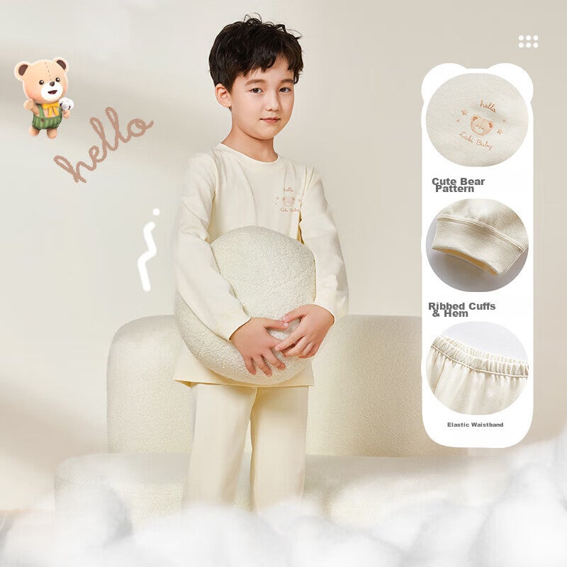 JD Jing Zao Labi Baby Children's Underwear Set, Spring And Autumn, for Boys And Girls, Cotton Thermal Top And Pants, Pajamas, 2 Sets, Light Apricot, Size 110 - Image 3