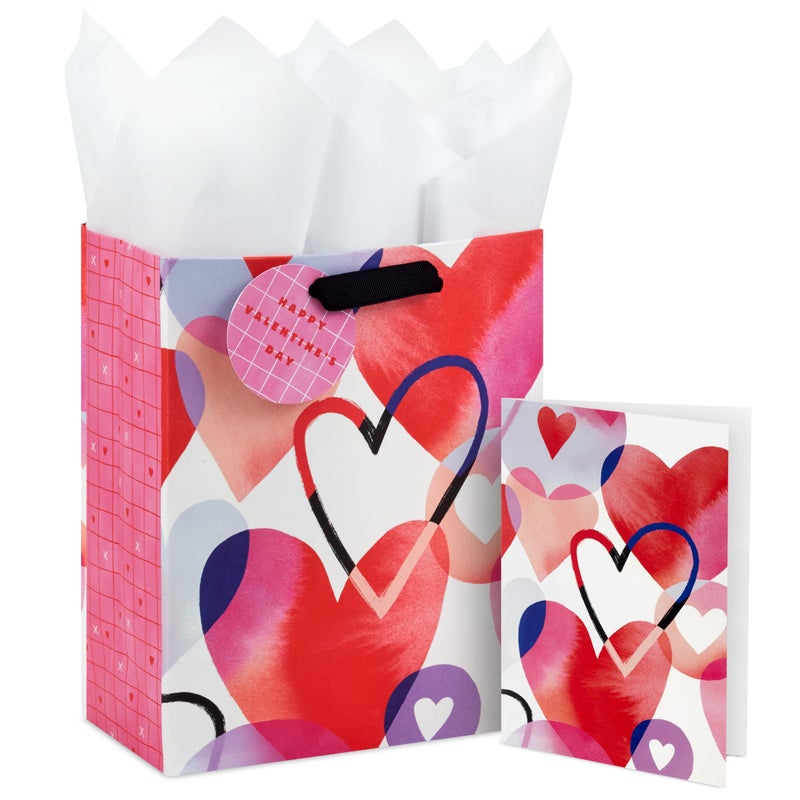 Hallmark 9 Medium Valentines Day Gift Bag with Card Gift Tag and Tissue Paper Watercolor Hearts