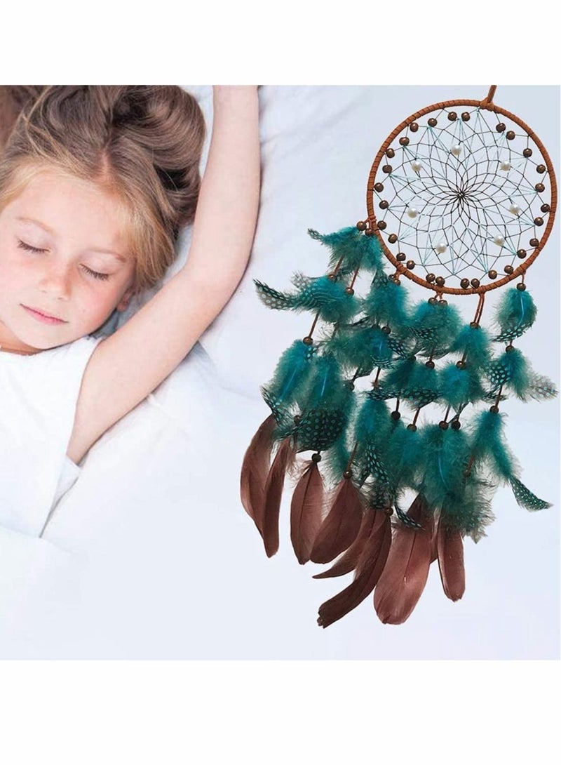 Captaintech Blue Dream Catchers, Boho Handmade Pearl and Wooden Beads Blue Feather Traditional Circular Net for Wall Hanging Decor, Art Ornament Craft Gift, Outdoor Garden Decor, Home Decoration - Image 4