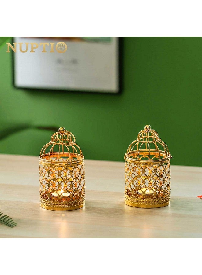 NUPTIO 6 Pcs Small Metal Tealight Hanging Birdcage Lantern, Vintage Decorative Centerpieces of Wedding, Party, Gold  - Image 4
