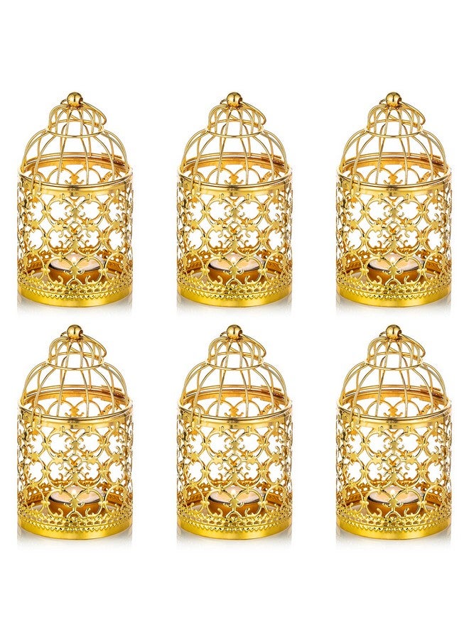 NUPTIO 6 Pcs Small Metal Tealight Hanging Birdcage Lantern, Vintage Decorative Centerpieces of Wedding, Party, Gold  - Image 1