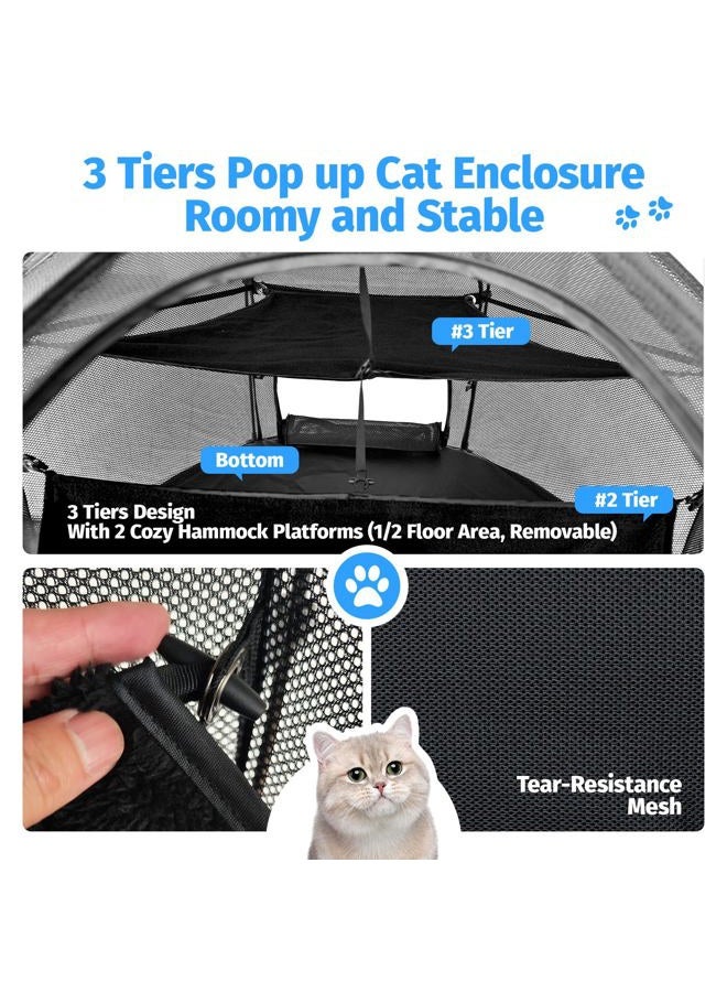 EighteenTek Catio Outdoor Cat Enclosure 3-Tier Pop up Cat Tent Playpen | Portable Kitten Catio Tower | Pet Playpen Indoor/Outdoor Cats Enclosed | Play Tents for Patio Balcony Courtyard Camping - Image 3