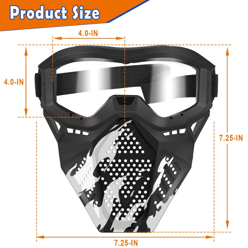 POKONBOY Upgraded 2 Pack Tactical Mask, Mask with Goggles Compatible with Nerf Rival, Apollo, Zeus, Khaos, Atlas, Artemis and N-Strike Elite Blasters (White & Black) - Image 2