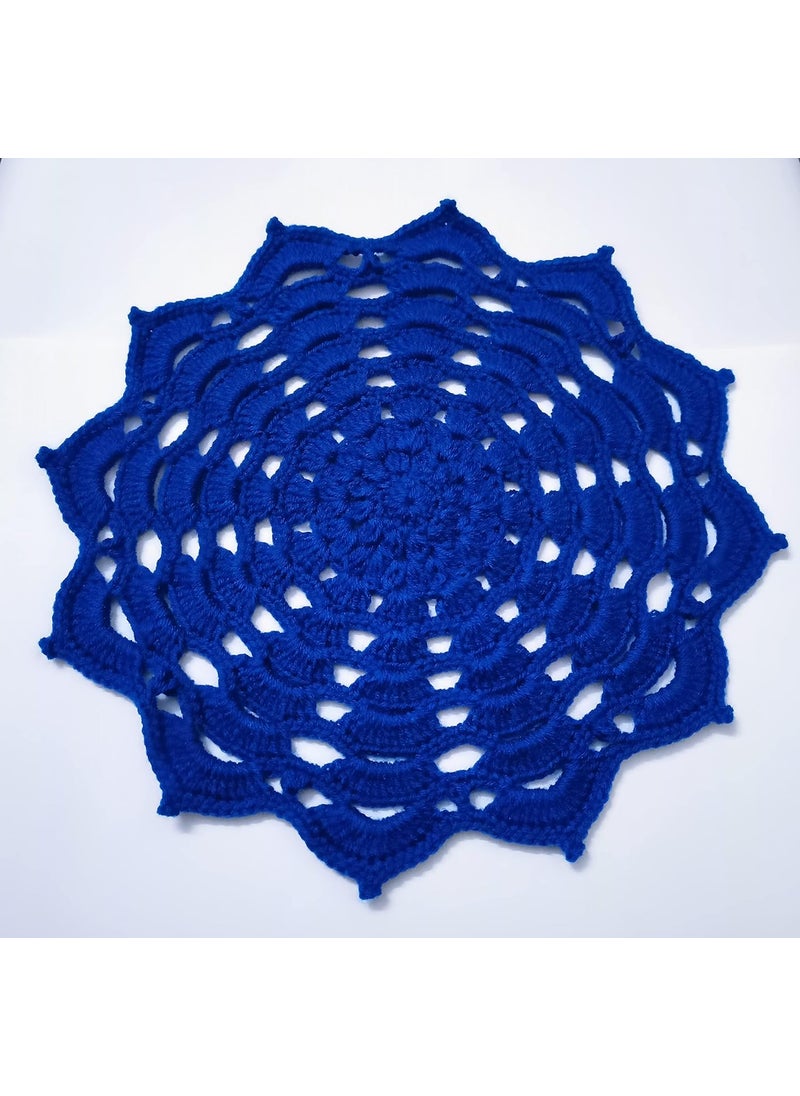 RR RITIKA Woolen Crochet Handmade(12.5inch) Table Mat Round (Royal Blue)  - Image 2