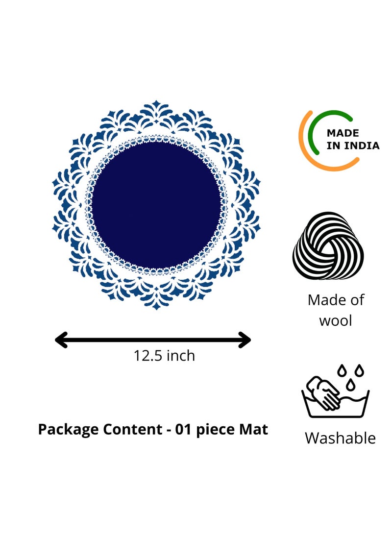 RR RITIKA Woolen Crochet Handmade(12.5inch) Table Mat Round (Royal Blue)  - Image 3