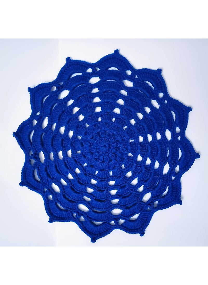 RR RITIKA Woolen Crochet Handmade(12.5inch) Table Mat Round (Royal Blue)  - Image 1