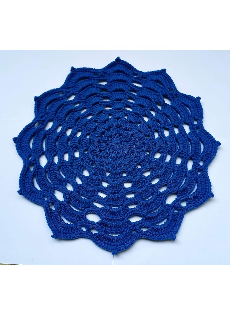 RR RITIKA Woolen Crochet Handmade(12.5inch) Table Mat Round (Royal Blue)  - Image 4
