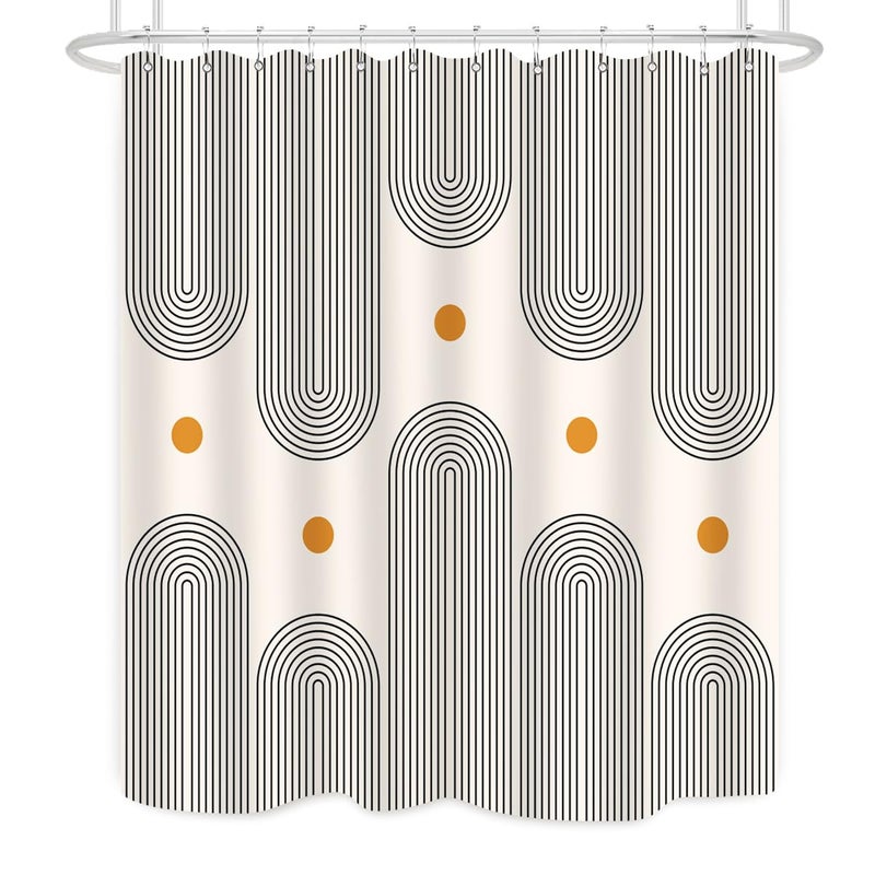 ZXMBF Mid Century Shower Curtain Boho Minimalist Abstract Arch Sun Simple Lines Geometric Modern Beige Bathroom Decor Waterproof Fabric 72Lx60W Inch with 12pcs Plastic Hooks - Image 2