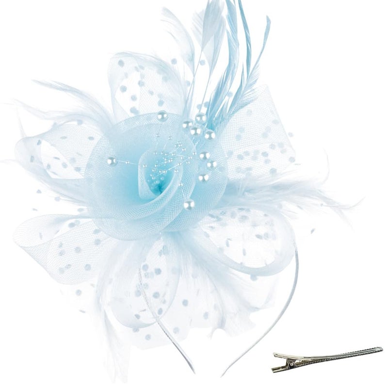 DRESHOW Fascinators Hat Flower Mesh Ribbons Feathers on a Headband and a Clip Tea Party Headwear for Girls and Women - Image 1