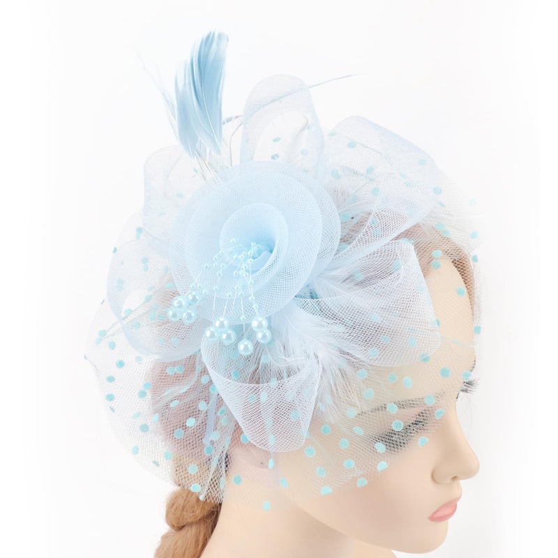 DRESHOW Fascinators Hat Flower Mesh Ribbons Feathers on a Headband and a Clip Tea Party Headwear for Girls and Women - Image 2