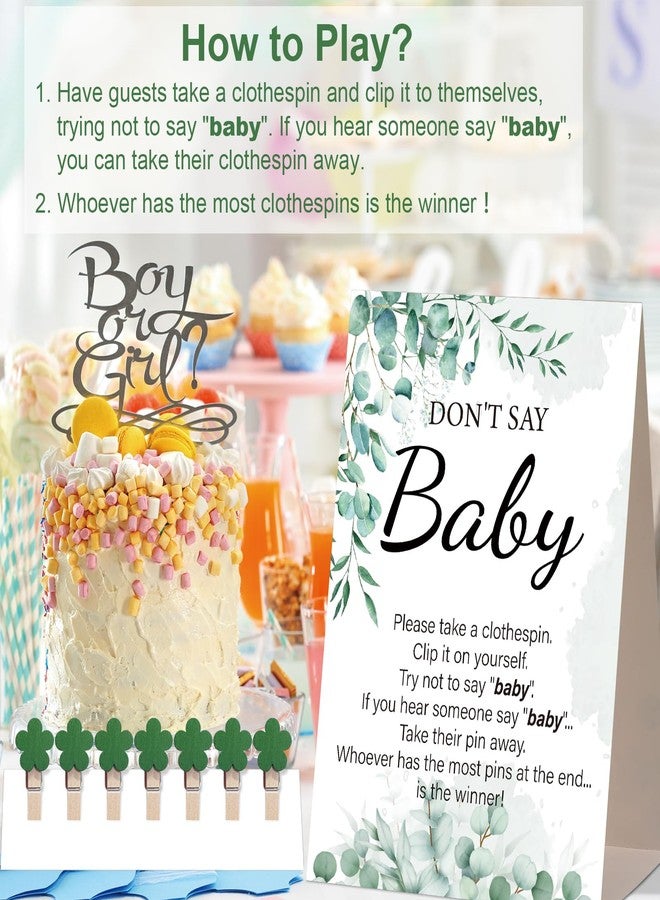 CINSOEN Baby Shower Games, Greenery Don't Say Baby Baby Shower Game,1 Sign and 50 Mini Clothespins, Baby Shower Decoration - Image 2