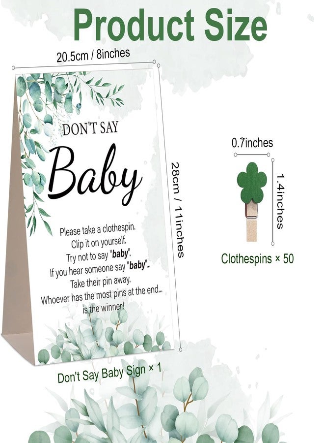 CINSOEN Baby Shower Games, Greenery Don't Say Baby Baby Shower Game,1 Sign and 50 Mini Clothespins, Baby Shower Decoration - Image 3