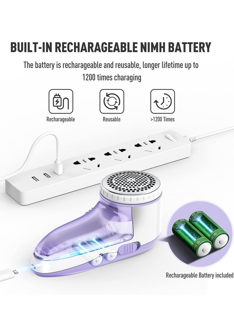 Fabric Shaver Defuzzer, Electric Lint Remover, Rechargeable Sweater Shaver with Stainless Steel 3-Leaf Blades Dual Protection Removable Bin - Image 3