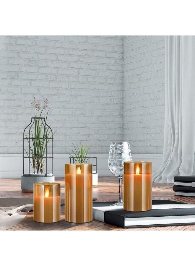 LIVQORA 3-Piece LED Flameless Candle Set - Gold Glass, Remote Control & Timer, Flickering Flame for Home, Wedding & Holiday Decor - Image 2