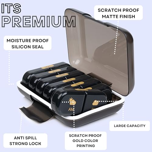 POPCUBE Premium Medicine organizer Box- Waterproof Weekly Medicine organizer- Medicine Box for home, 7 days tablet organizer For Home-Large Pill Organizer Box Case (Black, 2 Compartment) - Image 3