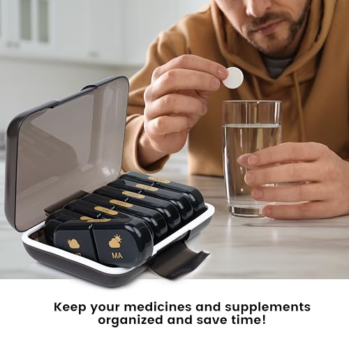 POPCUBE Premium Medicine organizer Box- Waterproof Weekly Medicine organizer- Medicine Box for home, 7 days tablet organizer For Home-Large Pill Organizer Box Case (Black, 2 Compartment) - Image 5