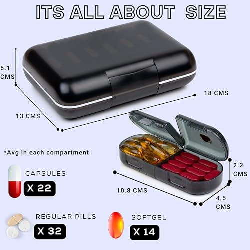 POPCUBE Premium Medicine organizer Box- Waterproof Weekly Medicine organizer- Medicine Box for home, 7 days tablet organizer For Home-Large Pill Organizer Box Case (Black, 2 Compartment) - Image 2
