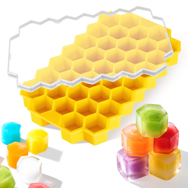 Acosexy Silicone Mini Ice Cube Tray, 37 Pack Ice Trays for Freezer,Mini Ice Maker,Ice Cube Mold,Small Ice Cube Trays,Crushed Ice Trays for Wiskey.Juice Drink (Yerrow, 37 Pack ICE Cubes) - Image 1