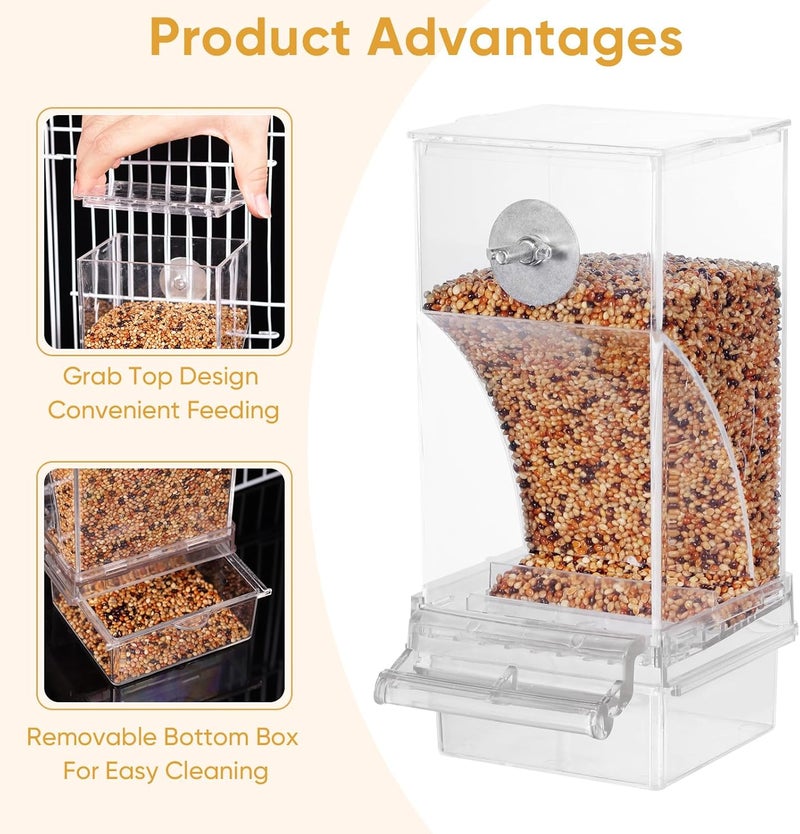 Kenond No Mess Bird Feeder Water Dispenser Set, Automatic Parrot Feeder Cage Accessories, Acrylic Parakeet Seed Food Feeder Drinker for Cage, Cockatiel Squirrel Finch Lovebirds Budgies Canary - Image 5